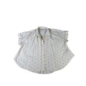 Madewell Button-Up Blouse Cream w/ Orange Floral Women's XL Lightweight Cotton